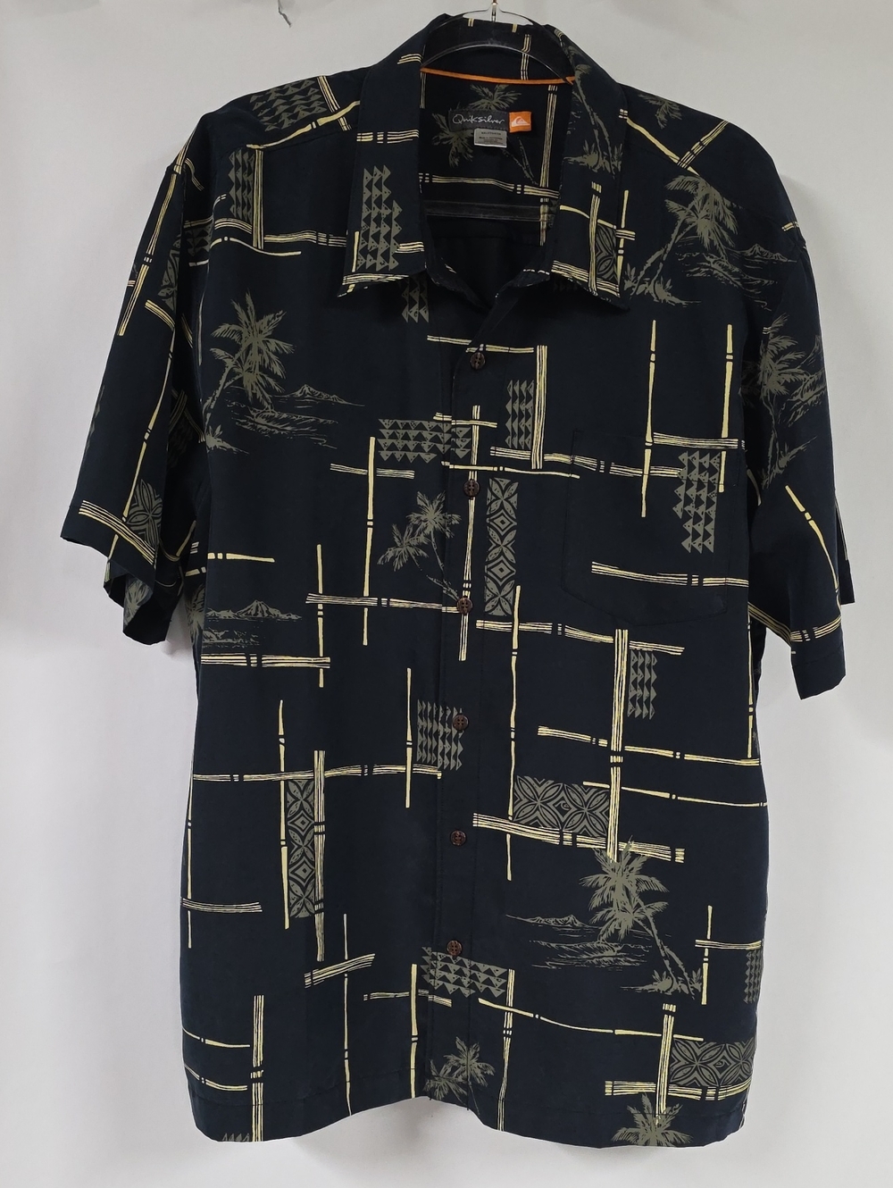 Quiksilver Men's Short-Sleeved Button-Down Palm Tree Bamboo Shirt - Size XXL
